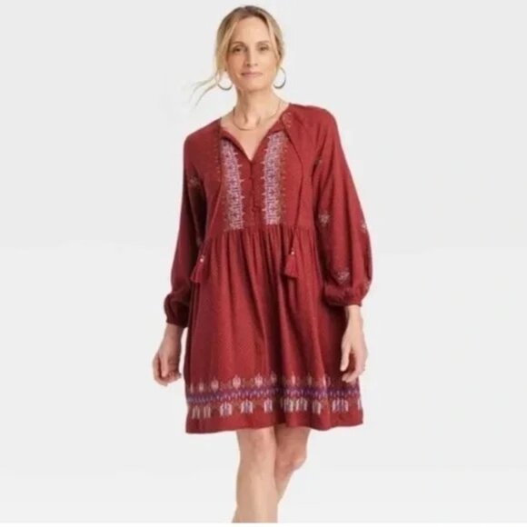 Knox Rose Embroidered Boho Peasant Dress Large - Picture 1 of 5